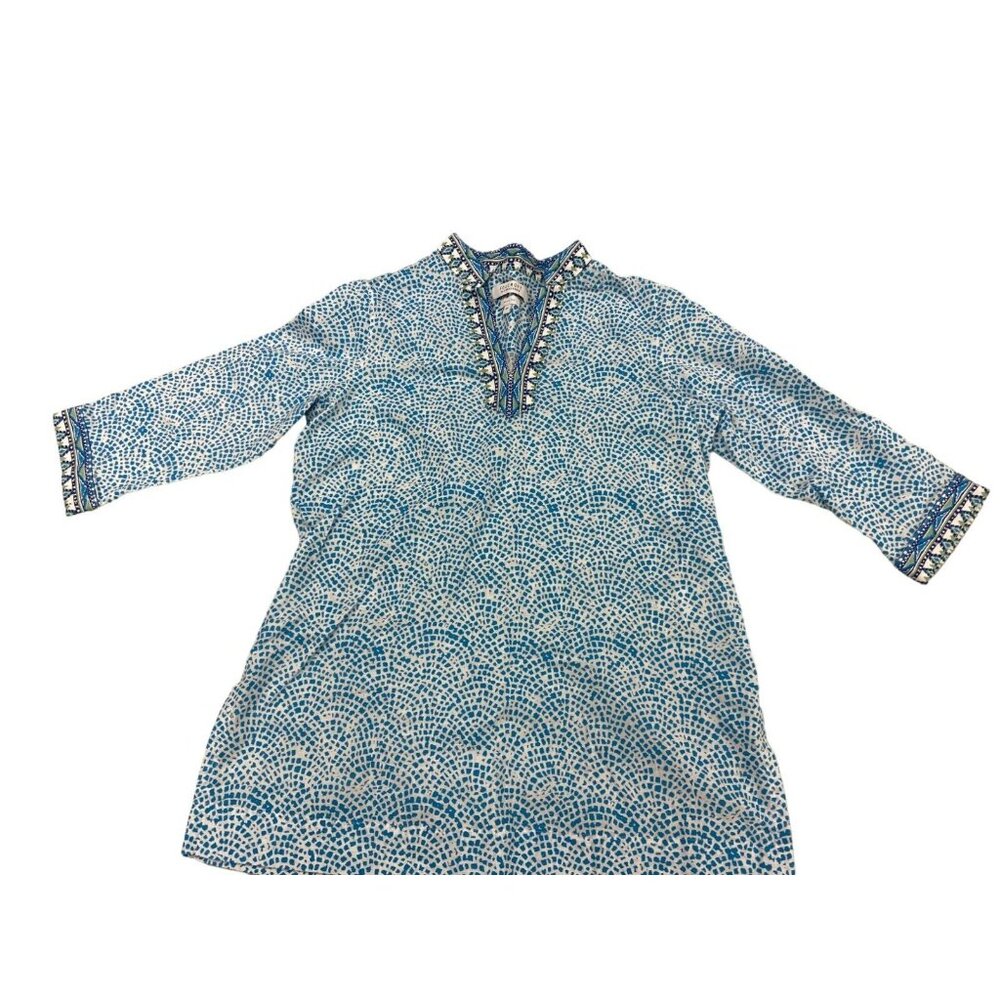 Foxcroft For Appleseeds Womens 6 Petite Tunic Bright Turquoise Colorful Longline